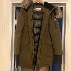 BCBG winter jacket with detachable faux fur hood